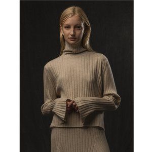 Purecashmere NYC Turtleneck Rib Sweater Oatmeal Cashmere Size XS/S